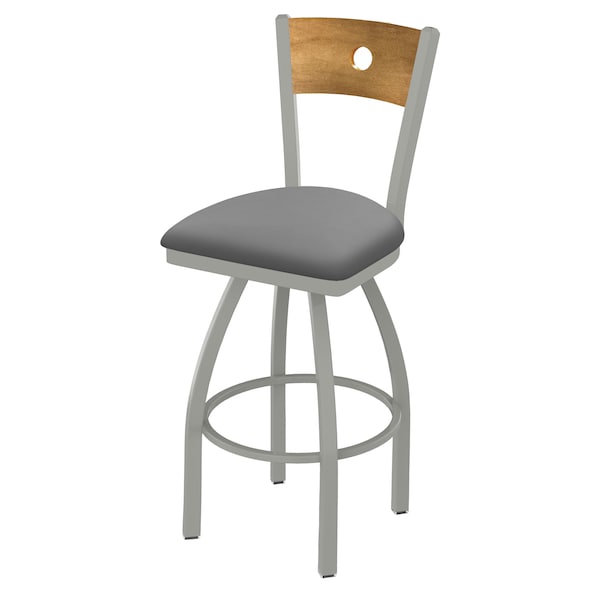 25" Swivel Counter Stool, Nickel Finish, Med Back, Canter Grey Seat